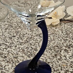 🌹Two Cobalt Blue Stemmed Martini Glasses